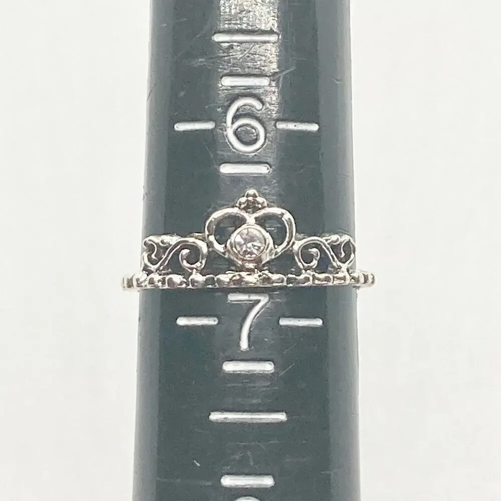 Size 6.75 Silver Tone Princess Crown Ring